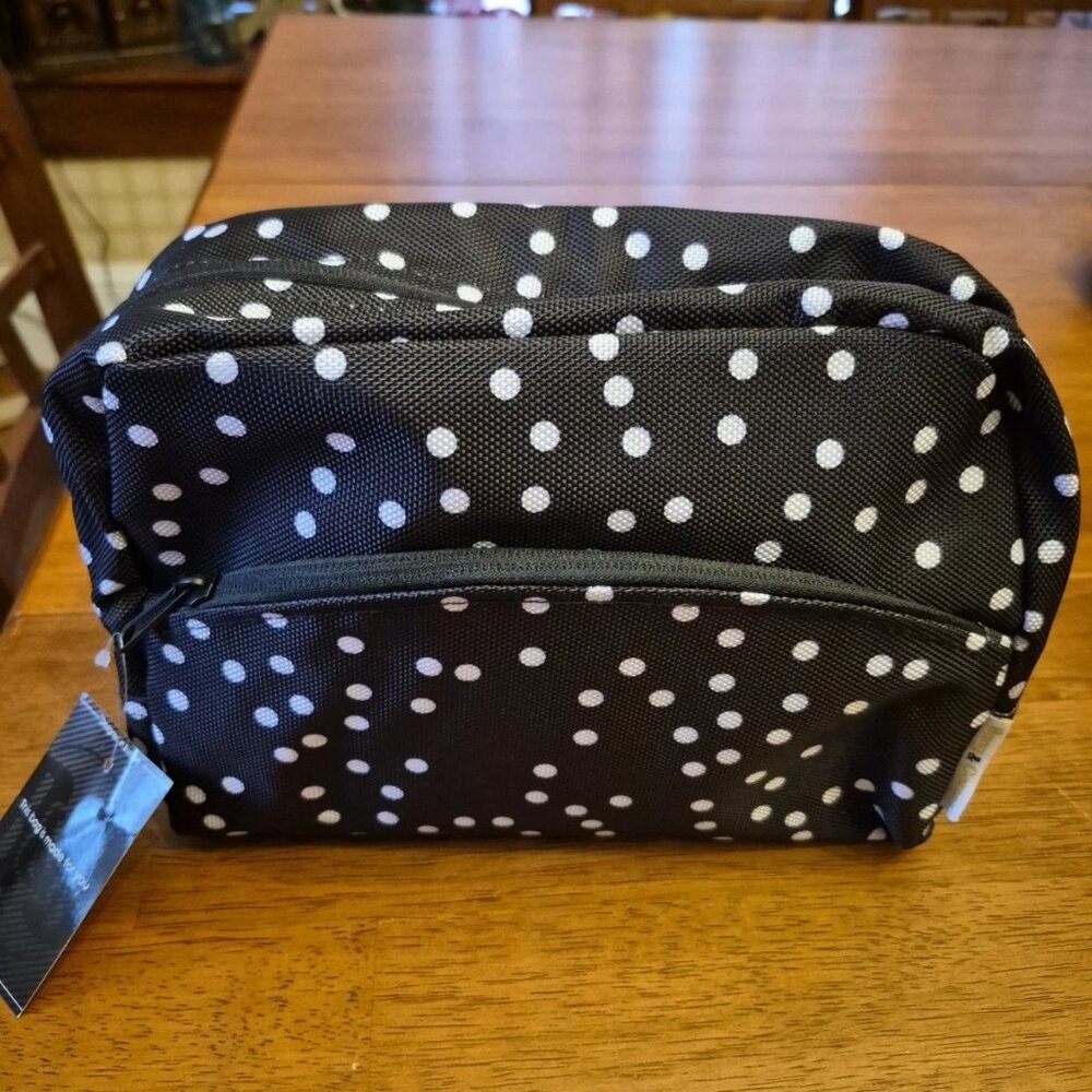 Bang and Carsen polka dot cosmetic bag travel black white NWT